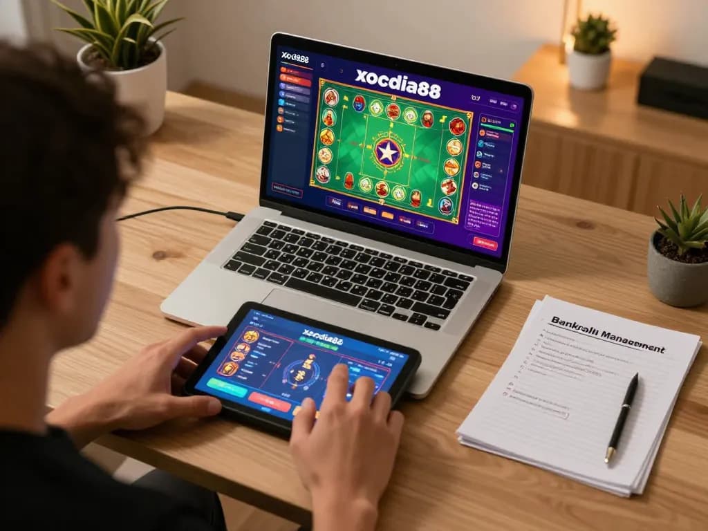 xocdia88 player engaging in online gaming showing vibrant interface and strategic notes