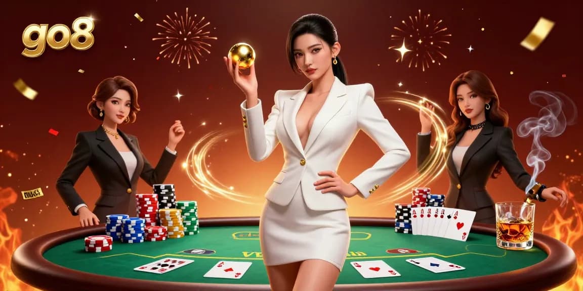 Experience excitement at go8 with a stunning illustration of Asian woman confidently engaging in high-stakes gambling.