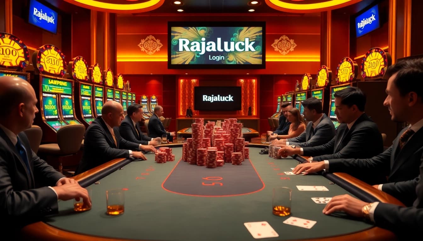 Exciting casino atmosphere showcasing Rajaluck Login at a vibrant poker table.