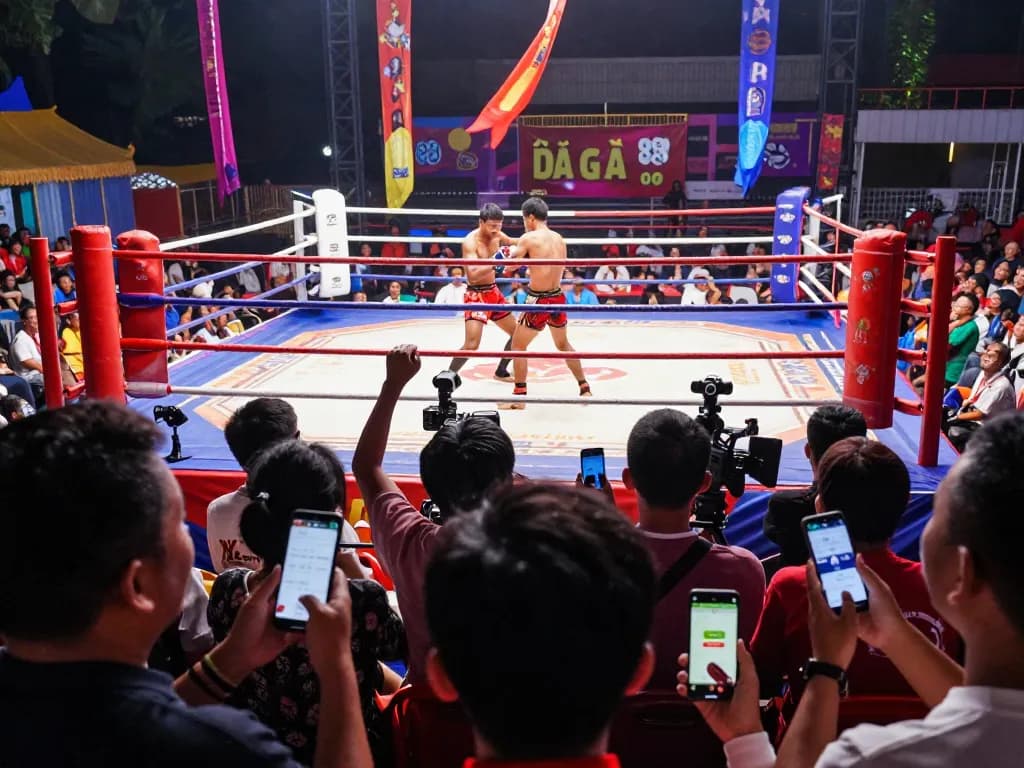 Witness thrilling ĐÁ GÀ 88 action with excited spectators during a live match.