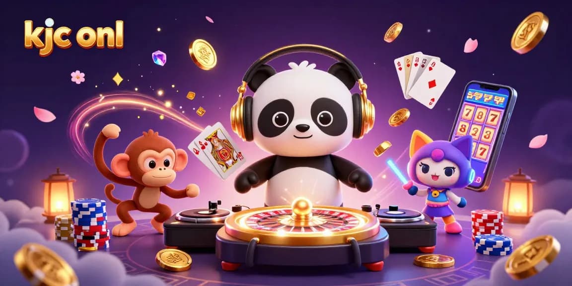 Engage in thrilling games at kjc onl with dynamic visuals of DJ panda, playful characters, and vibrant casino elements.