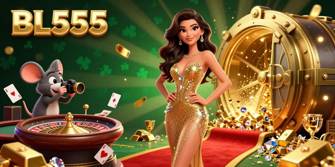 Experience BL555 live casino excitement with a glamorous scene of a stunning woman and dynamic gaming actions.