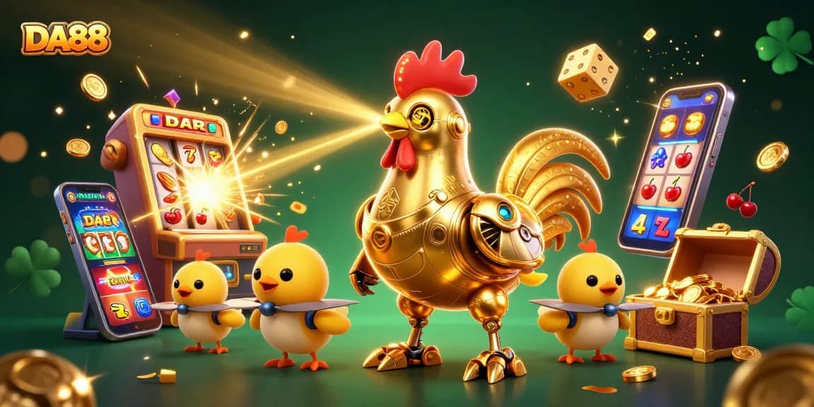 Win big with DA88's thrilling slot machine explosion featuring animated characters and vibrant casino elements.