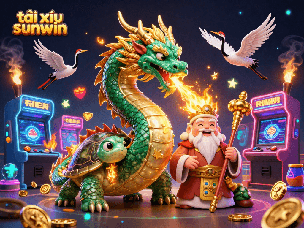 Engage in thrilling gameplay with tài xỉu sunwin, featuring vibrant characters and arcade game elements.