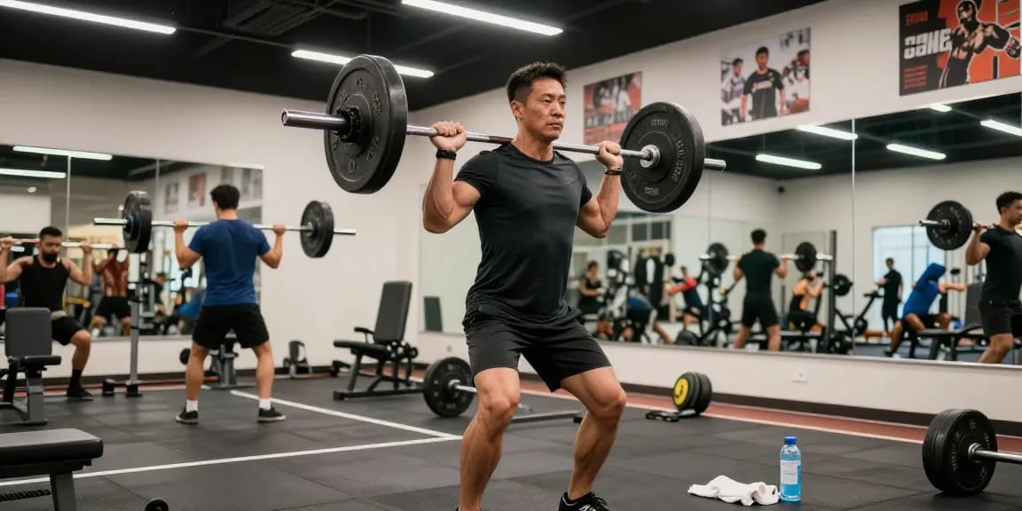 Bodybuilder lifting weights to build strength with Prime Pharma Steroiden in a modern fitness gym.
