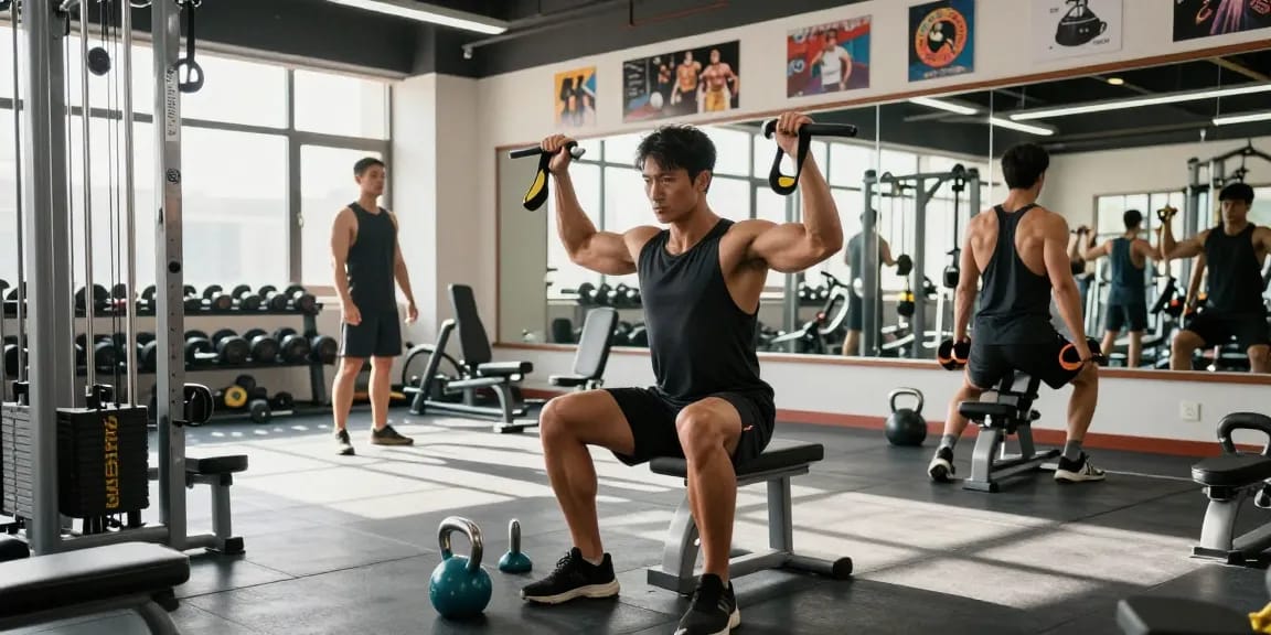 Bodybuilder enhancing muscle growth with Prime Pharma Steroiden in a dynamic gym environment.
