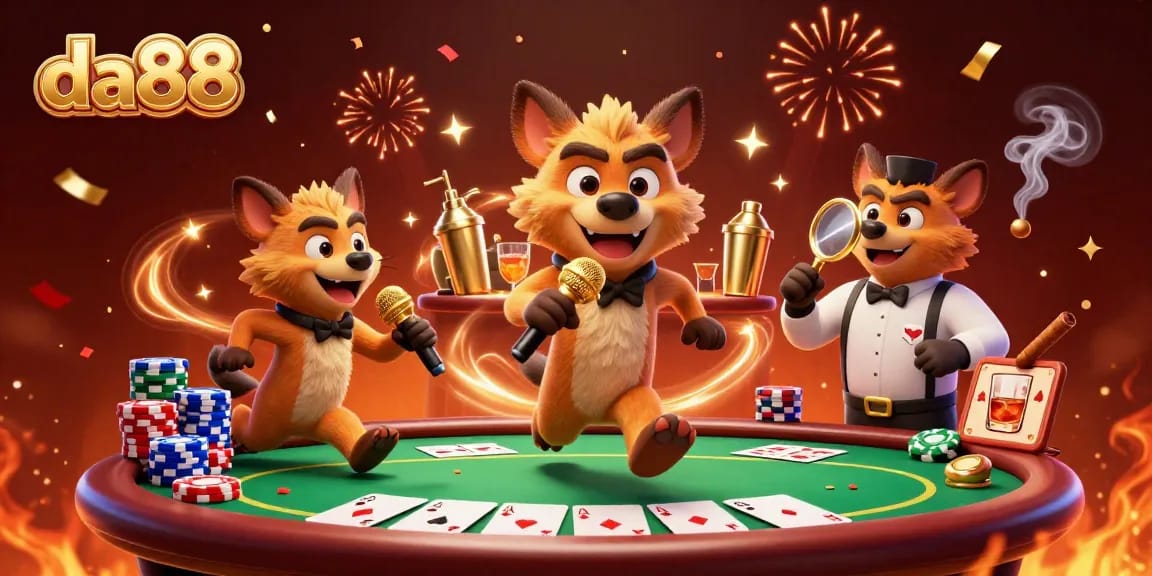 Engage in thrilling games at da88 with lively characters in a bustling casino scene.