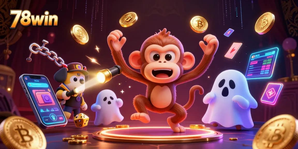 Engage with the joyful chaos of 78win while the mischievous poltergeist monkey juggles casino treasures.