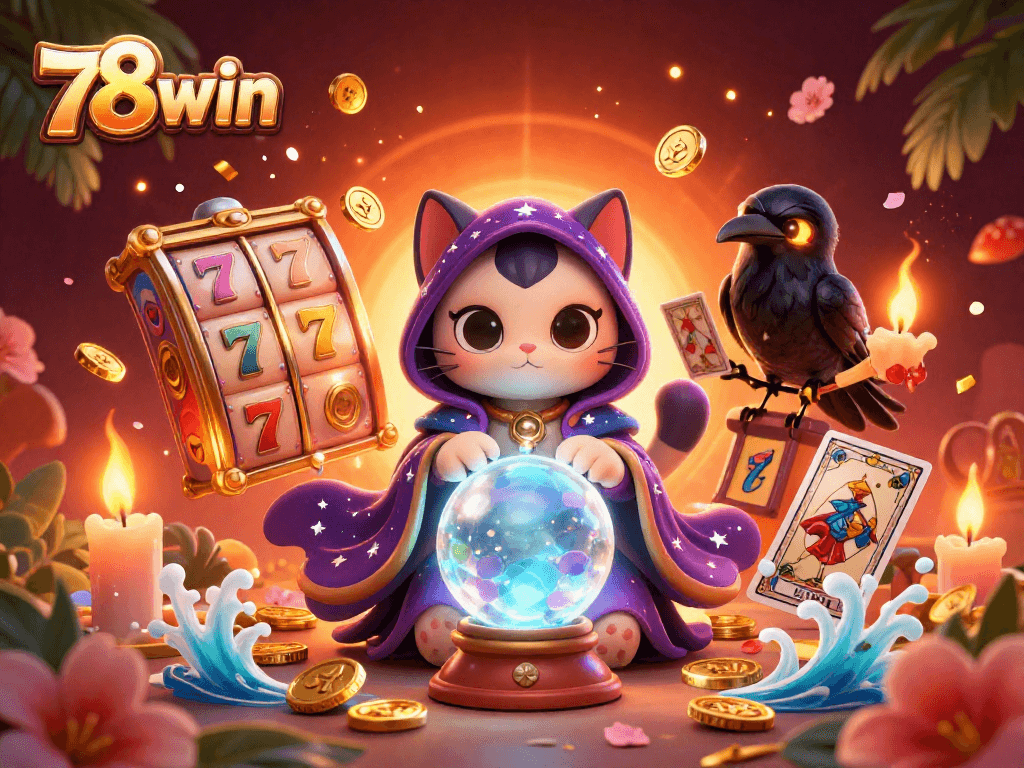 Experience the exciting world of 78win casino games with dynamic slot reels and vibrant characters.