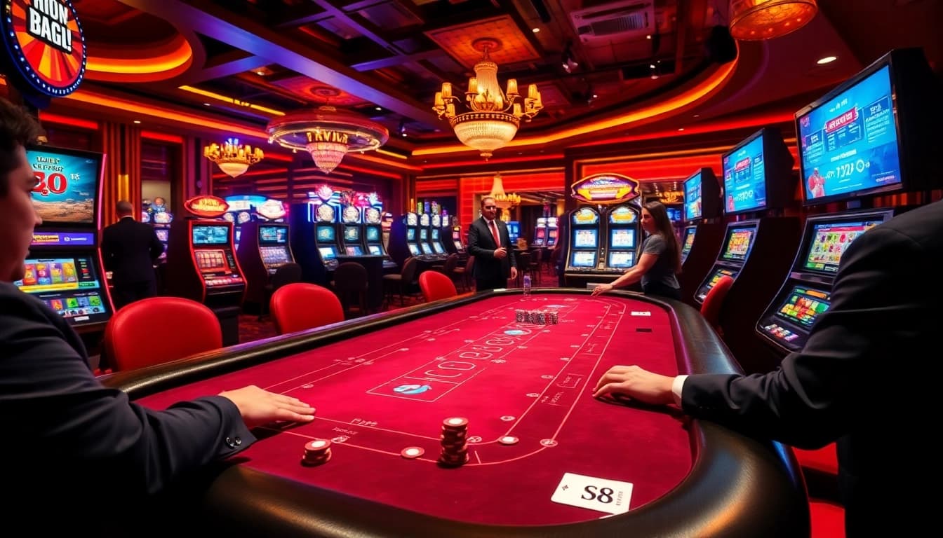 S8 offers an exciting casino experience with vibrant slot machines and busy poker tables.