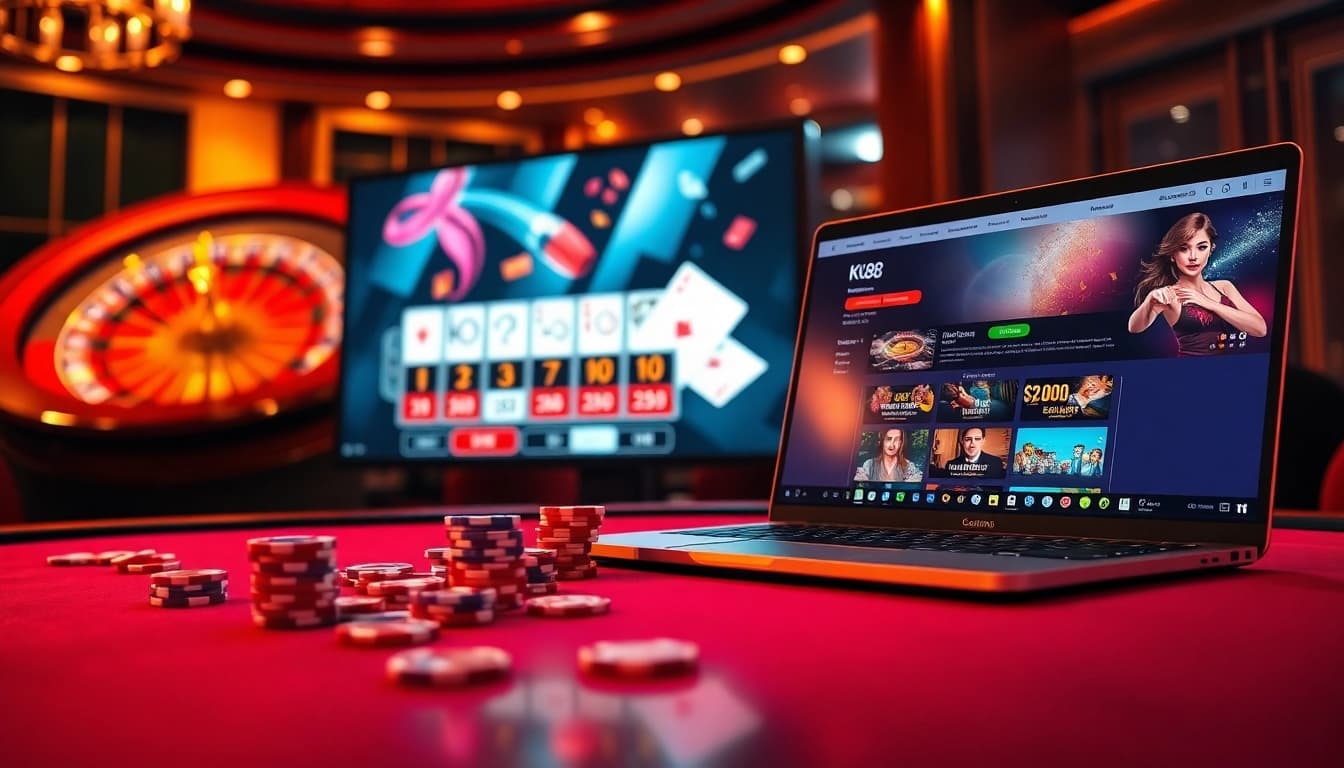 Engaging scene showcasing KU88 online casino with roulette, cards, and slots.