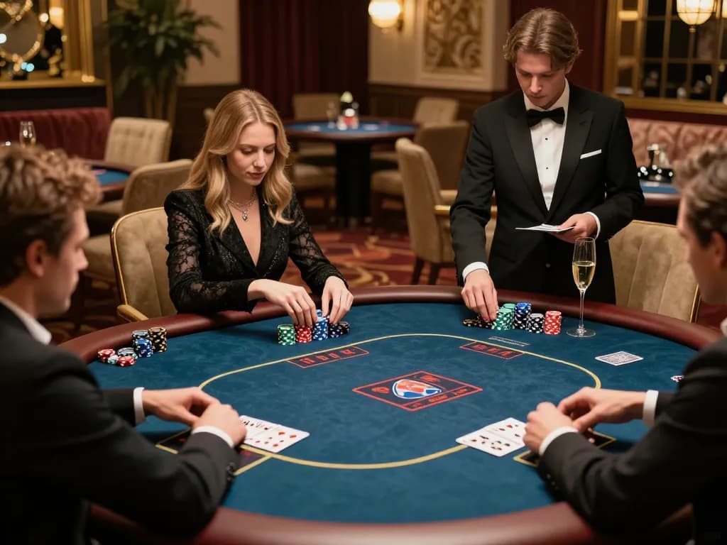 PUB88 high-stakes poker game taking place in an upscale VIP gaming area of a luxurious casino, showcasing strategic gameplay.