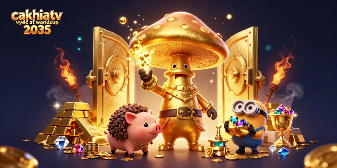CakhiaTV trực tiếp worldcup 2035 showcasing a lively gaming scene with vibrant casino elements and dynamic characters.