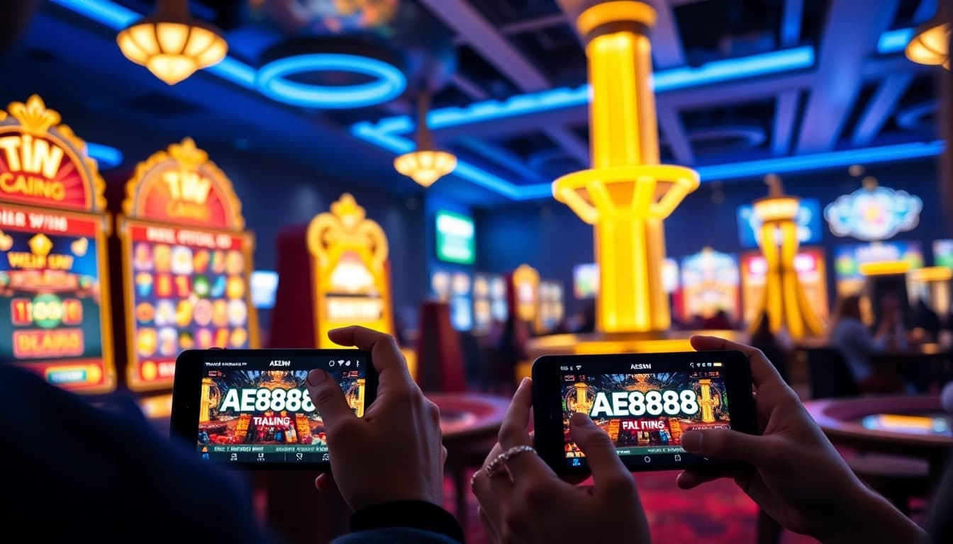 Experience the thrill of AE888 Vin online gambling with interactive games and vibrant lighting.