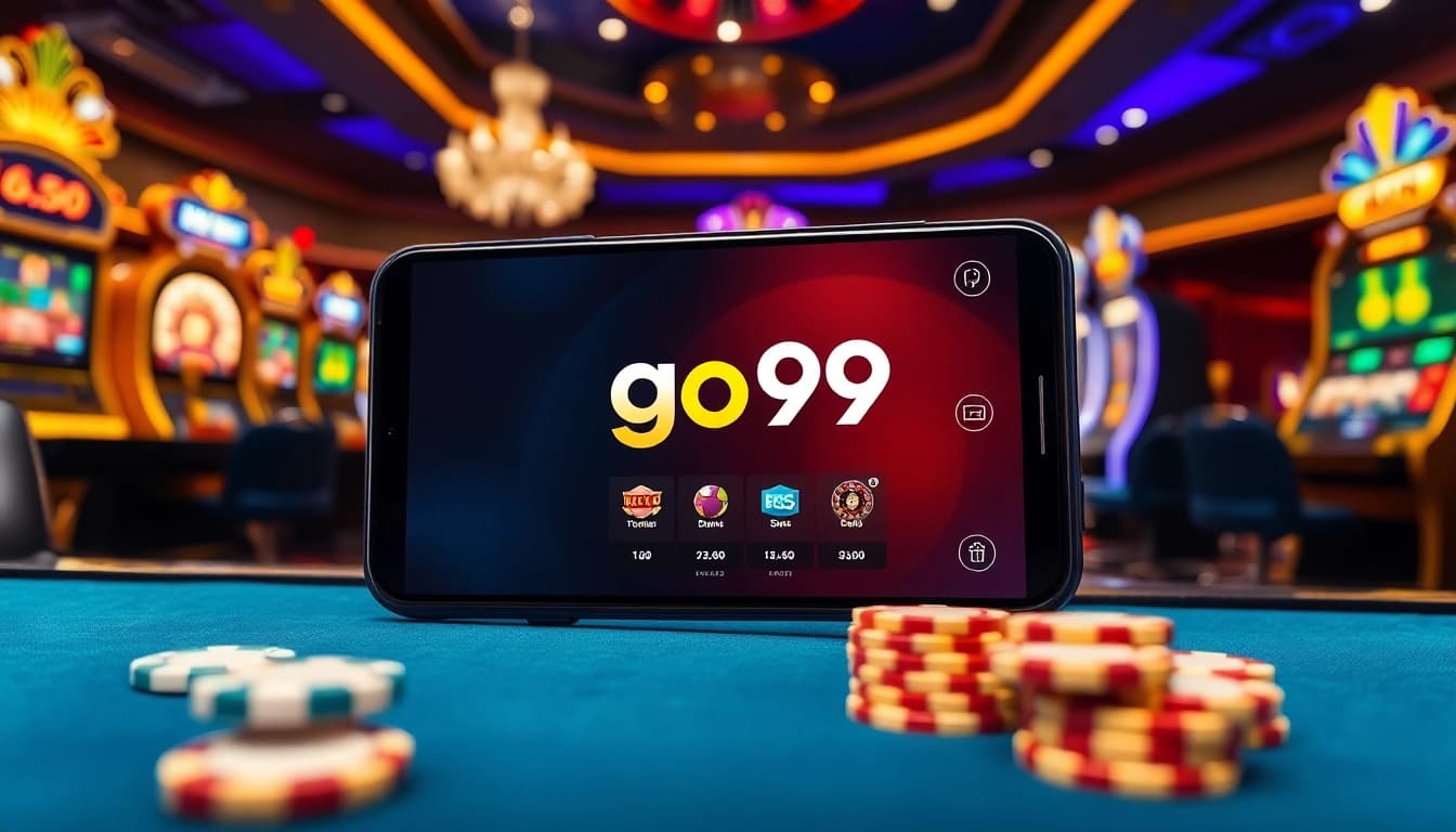 Experience the thrill of online gambling with go99 apk on your smartphone in a vibrant casino setting.