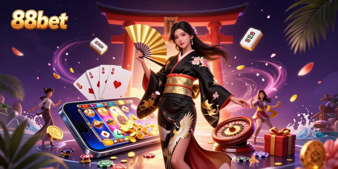 Experience the thrill of 88bet with a vibrant illustration showcasing elegant gaming elements and dynamic visuals.