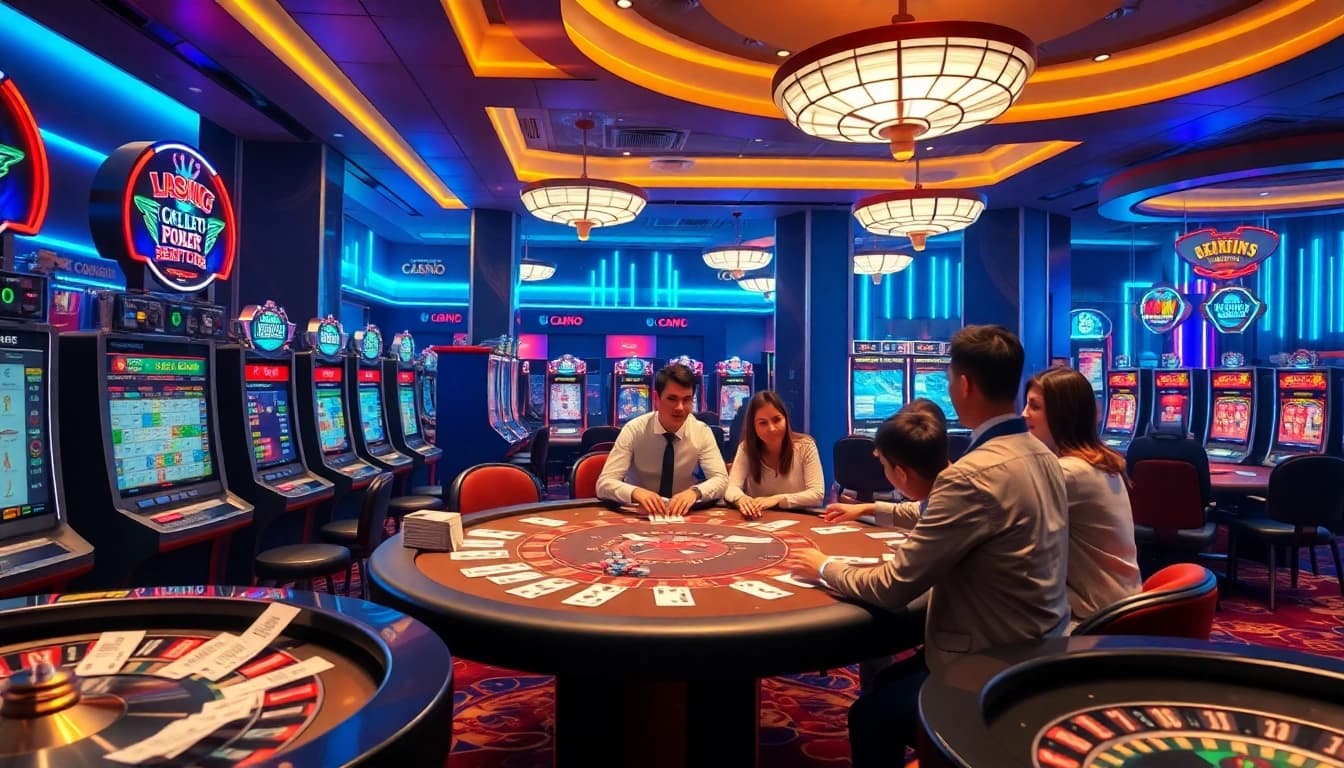 Experience a thrilling gaming atmosphere with captivating 包网 casino tables and vibrant slot machines.