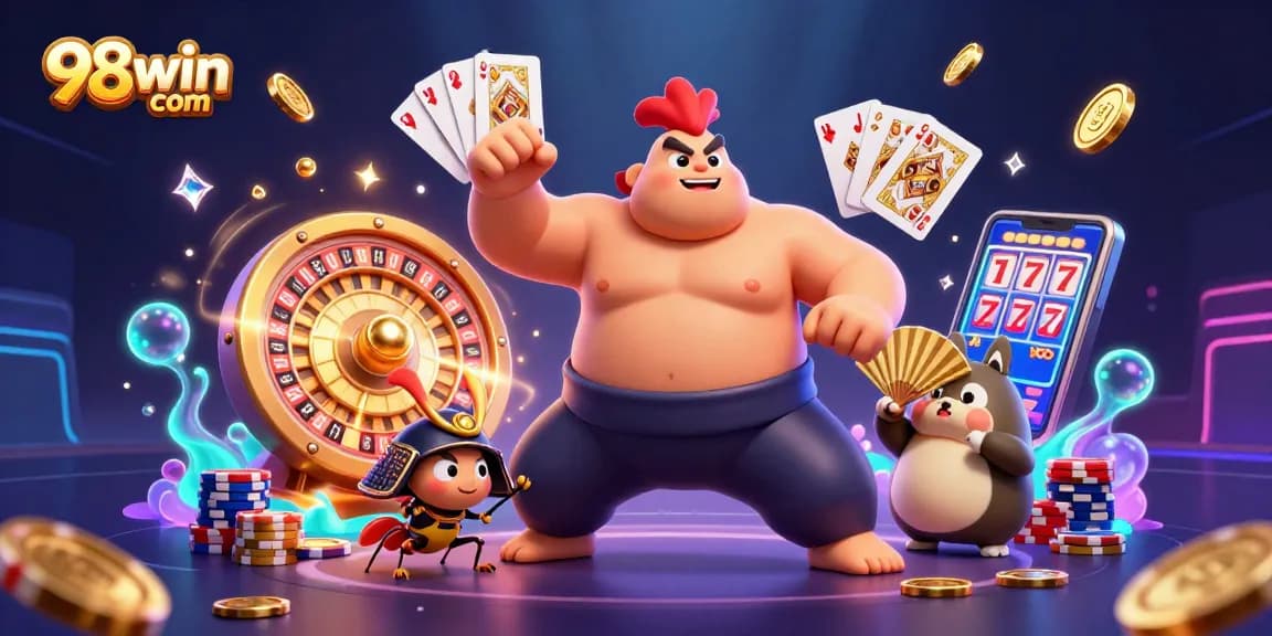 Experience the excitement of 98win com with dynamic casino characters and vibrant game elements.
