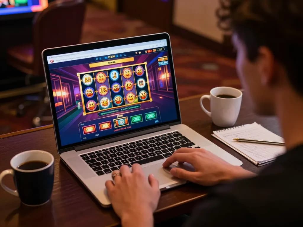 Engaging gameplay at Uk88 online casino with colorful slot graphics and strategic notes
