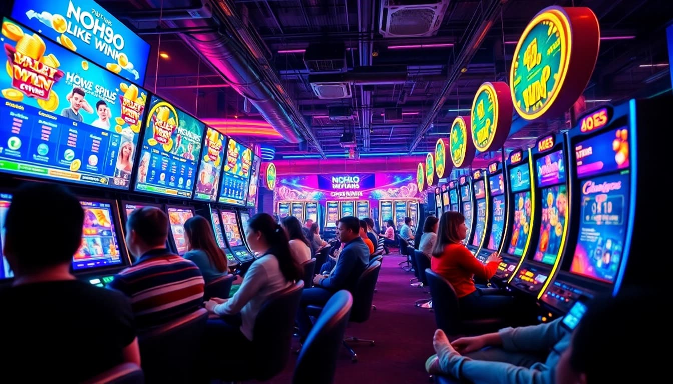 Exciting online gaming scene featuring diverse players engaging with NOHU90 slot games for big rewards.