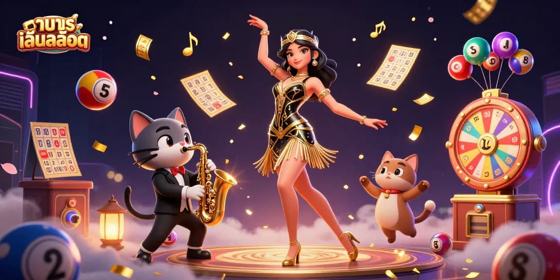 Spin the reels with ทดลองเล่นสล็อต as colorful lottery balls and festive elements surround stunning characters.