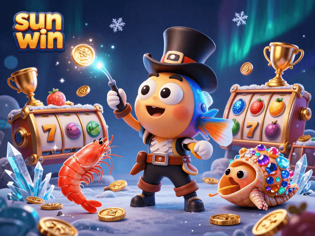 Take a chance with sun win as a deep-sea anglerfish and pirate shrimp attract winning symbols in a vibrant scene.
