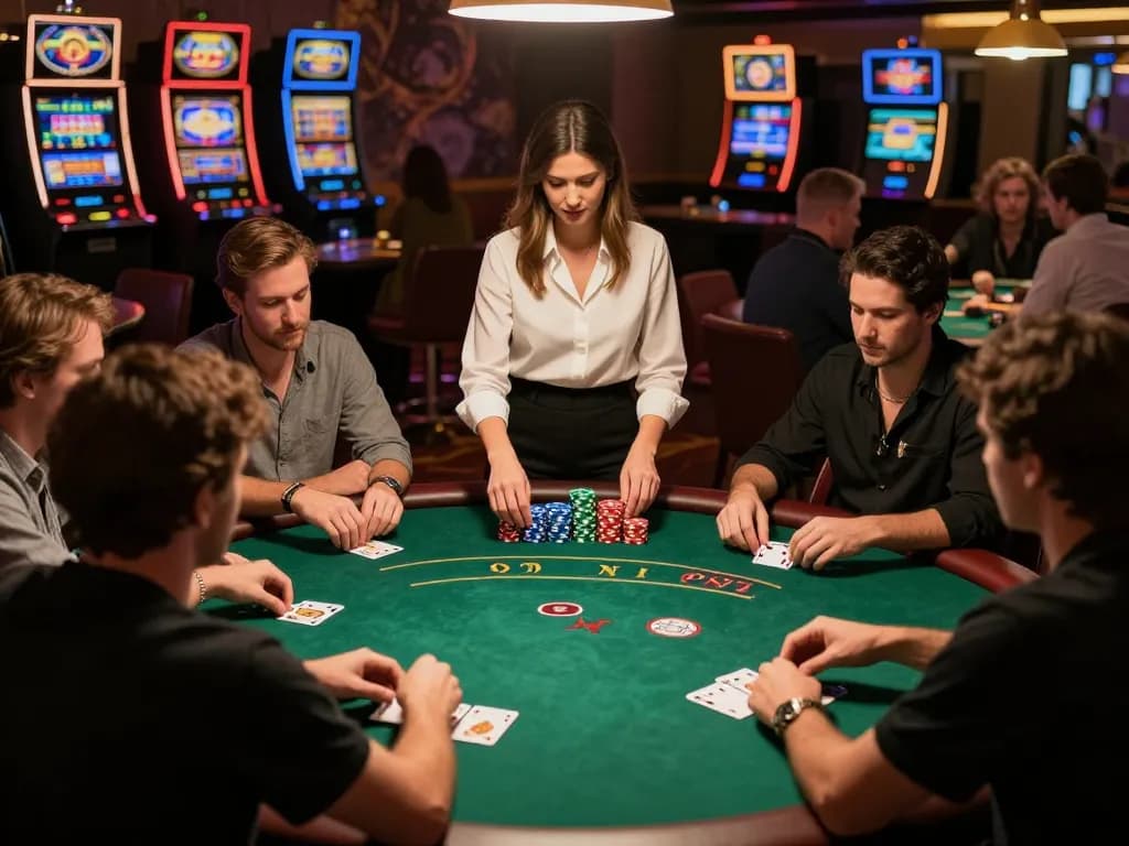 Nohu poker night with players engaged and chips stacked, showcasing strategic gameplay environment