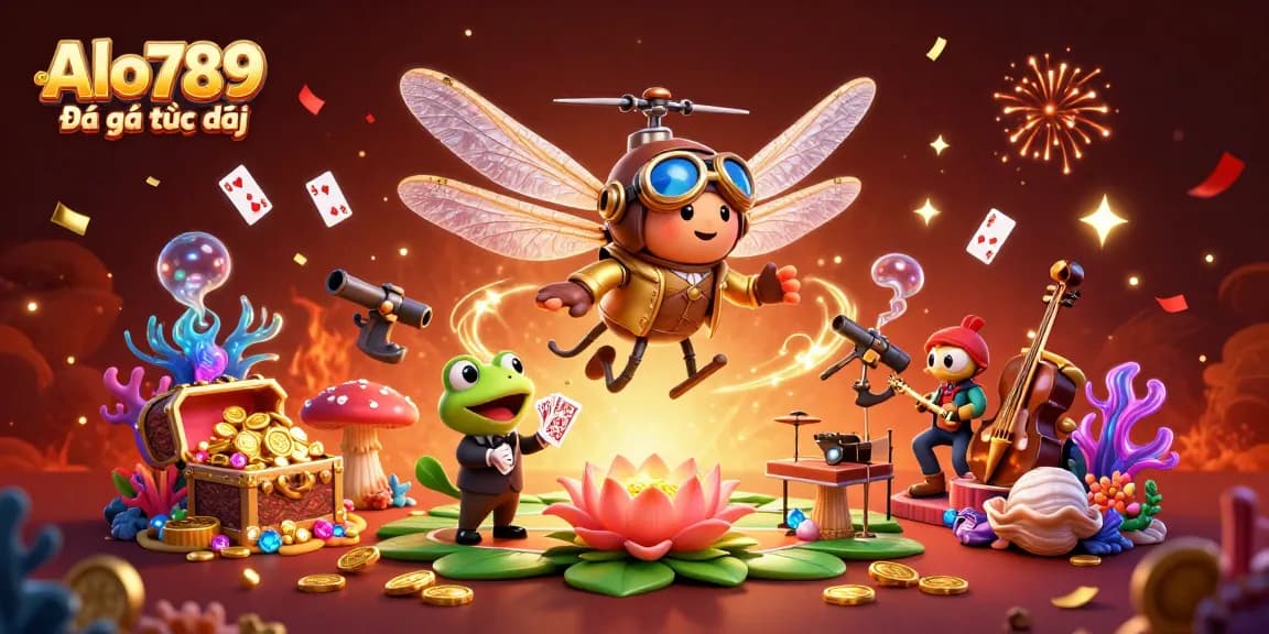 Alo789 Đá gà trực tiếp showcases vibrant online betting experiences with engaging characters and lively casino elements.