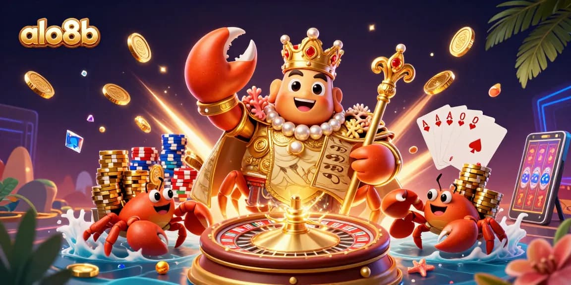 Experience excitement with alo8b as the golden crab emperor rules over cascading winnings in a vibrant casino