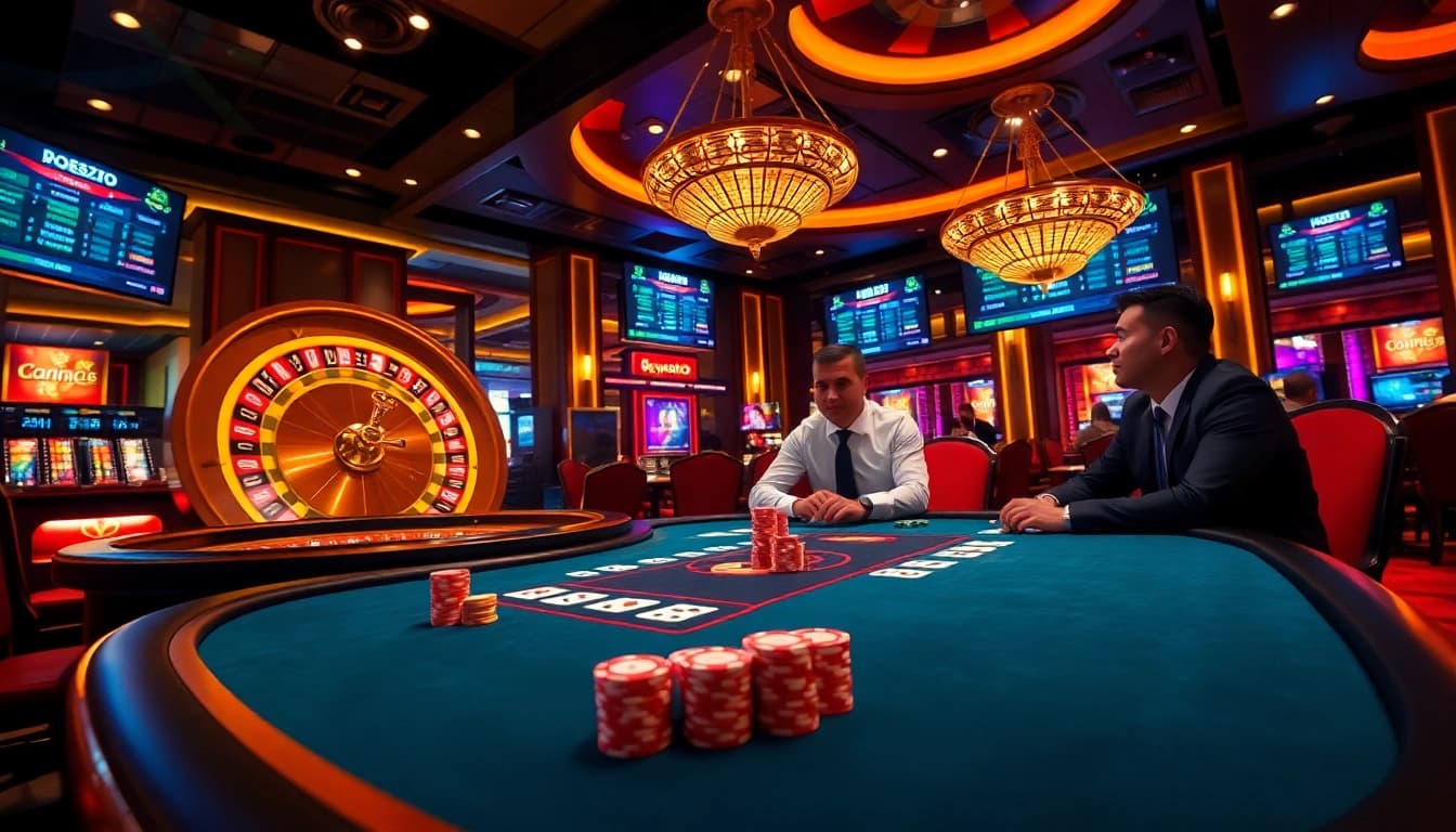 Engaged players at a high-stakes poker table showcasing rr88 vip excitement in a luxurious casino.