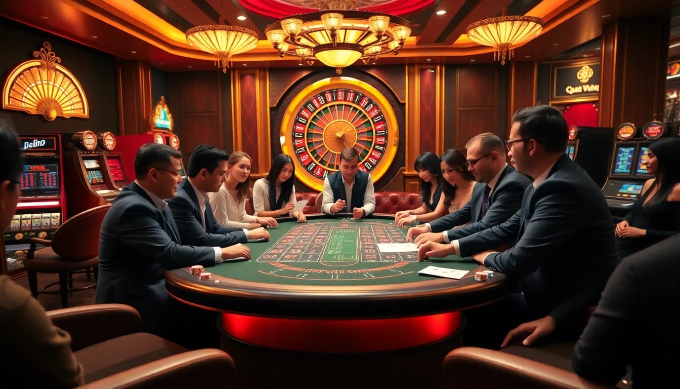 Experience thrilling gameplay at https://mm88a.br.com/ with engaged players at a luxurious casino poker table.