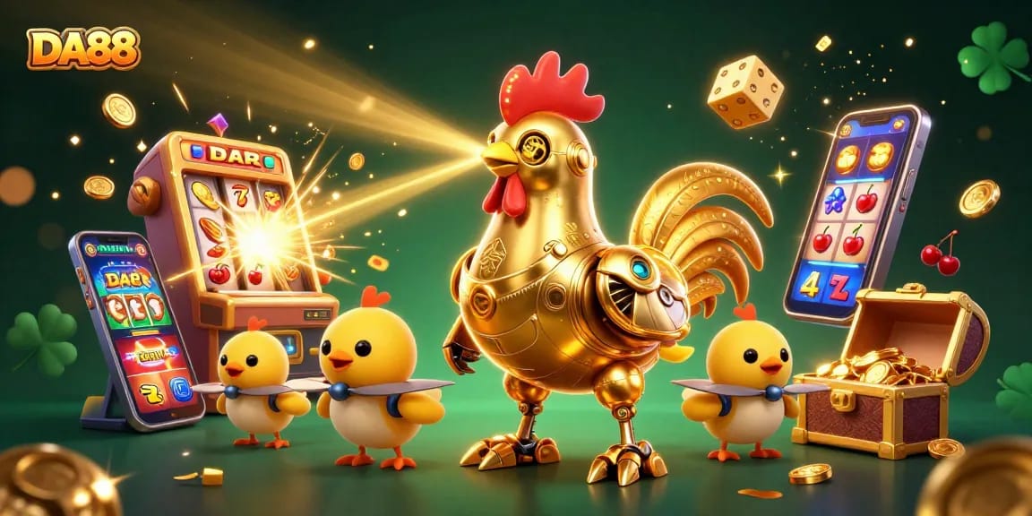 Win big with DA88's thrilling slot machine explosion featuring animated characters and vibrant casino elements.
