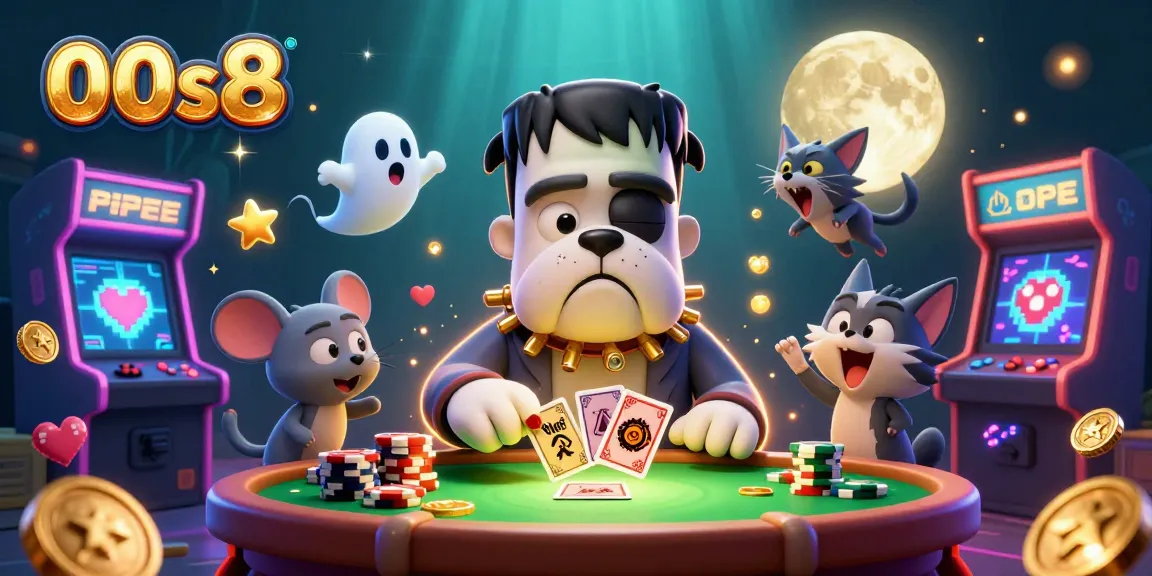 Engaging 3D illustration showcasing 00s8 with whimsical characters in a lively casino setting.