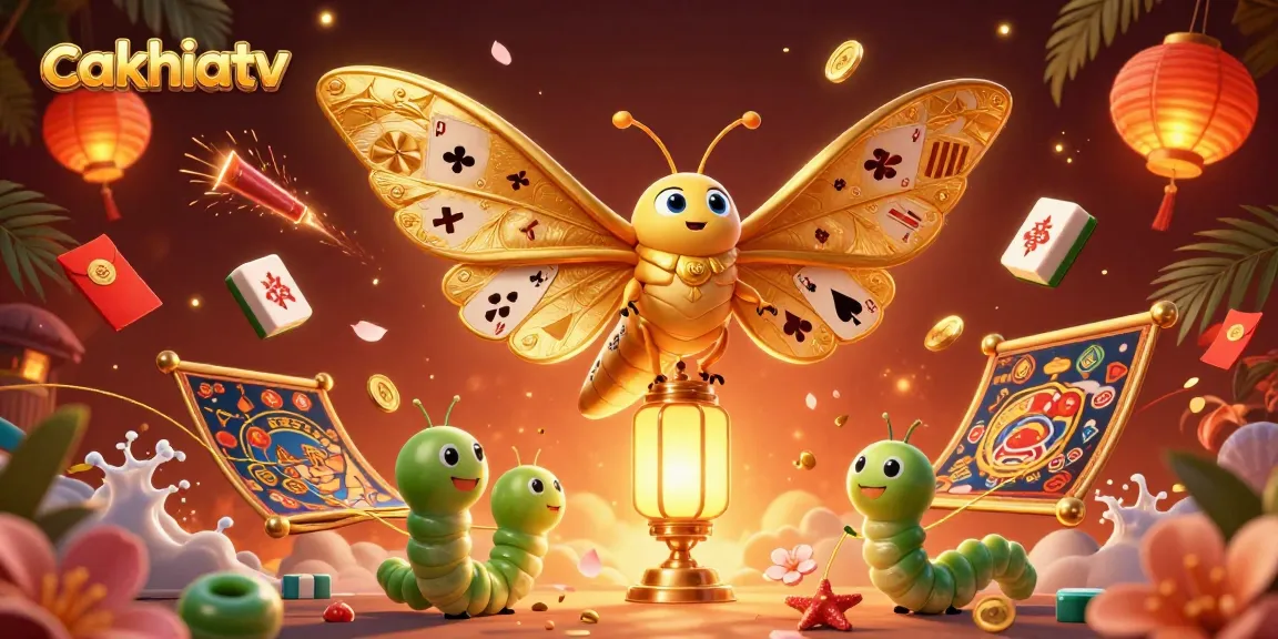 Cakhiatv entertains gamers with vibrant visuals of 3D gaming elements and golden wings in action.