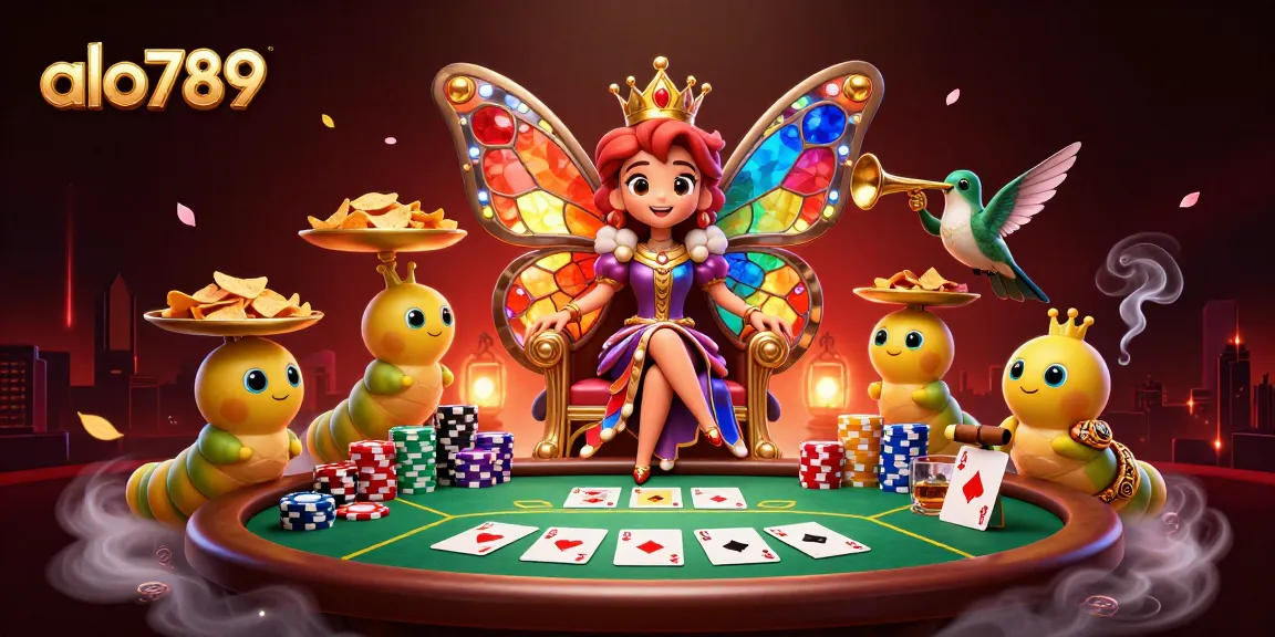 Engage with alo789’s vibrant casino scene featuring a butterfly queen and exciting poker elements.
