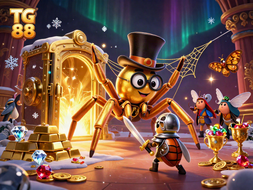 Engage with TG 88's casino adventure featuring a golden tarantula, beetle knight, and treasure vault.