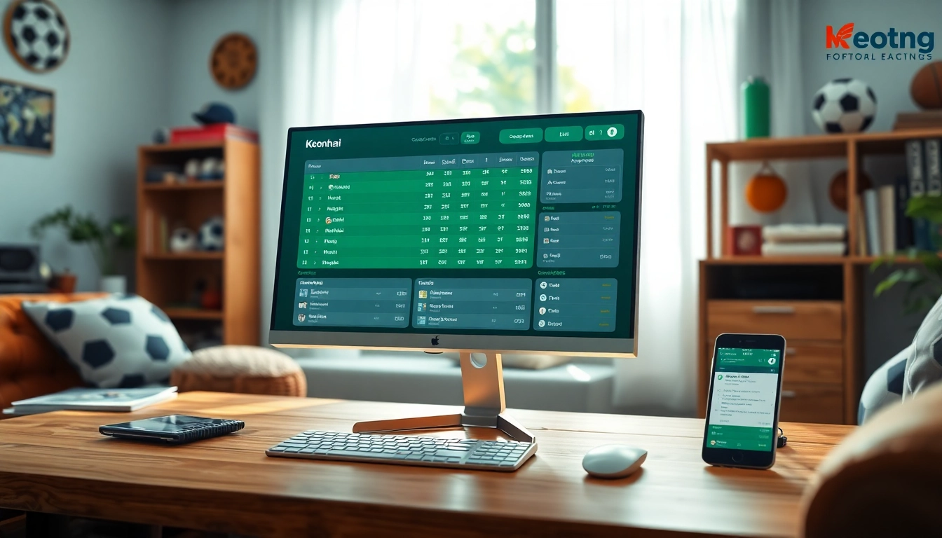 Kèo nhà cái displayed on a modern desktop setup, showcasing betting odds and statistics.