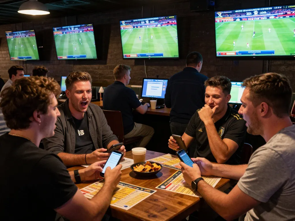 Engaging sports fans place bets on FIFA World Cup 2026 matches at vibrant sports bar