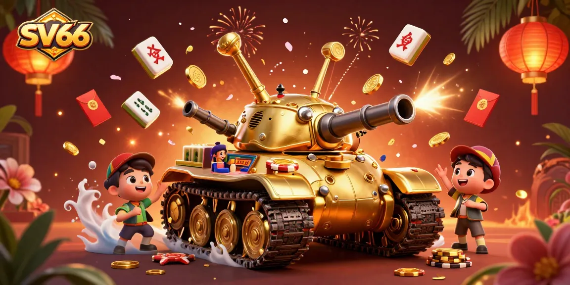 Experience SV66's vibrant casino atmosphere with playful elements in a 3D illustration.