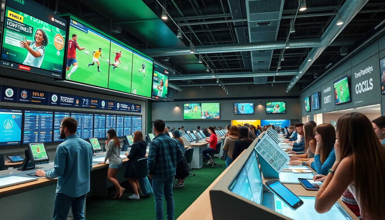 Exciting football betting scene at a modern sportsbook, promoting trang cá cược bóng đá.