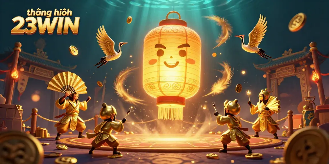 Engage with the thrilling atmosphere of thương hiệu 23WIN at a vibrant online casino, showcasing a legendary lantern spirit in action.