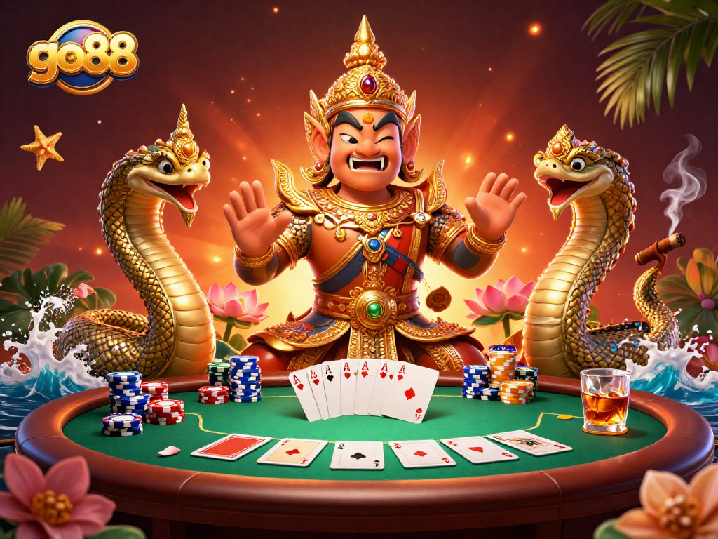 Experience exhilaration at go88 as the guardian and Naga serpents light up a poker scene.