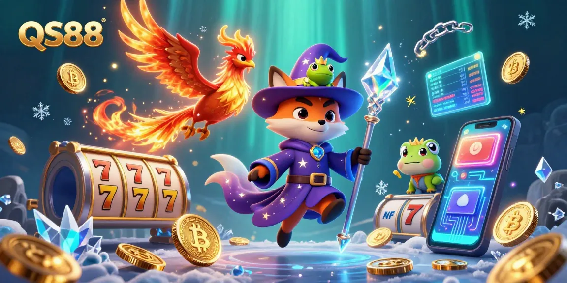 Experience the excitement of QS88 casino gaming with slot reels and mystical characters.