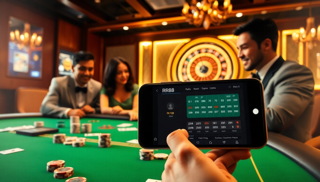 Experience the excitement of RR88 with players enjoying a thrilling game at a casino table.