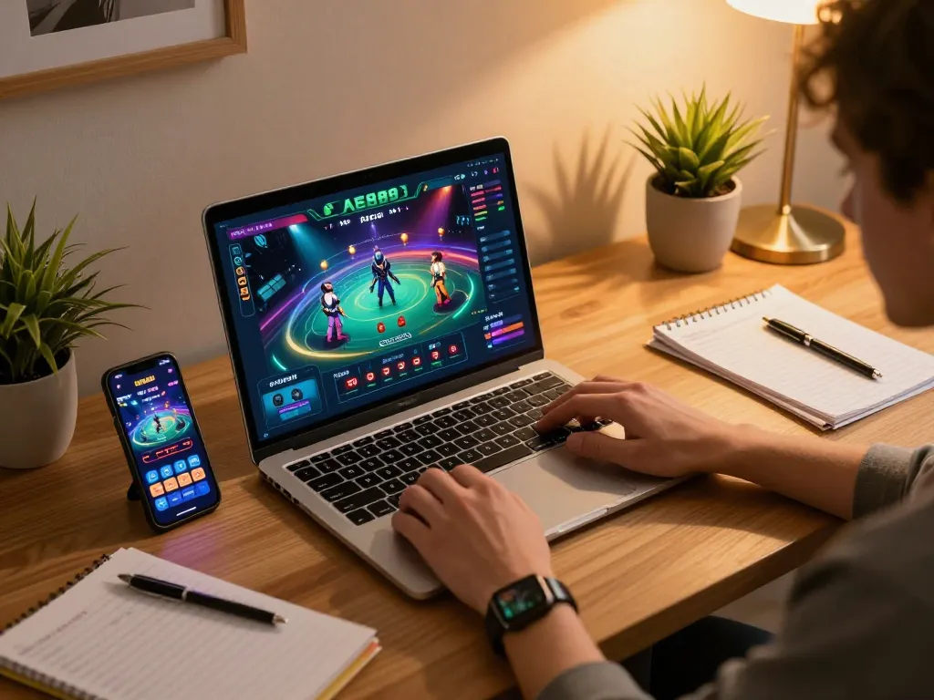 Watch excited gameplay on AE888 platform from a cozy home setup with laptop and smartphone.