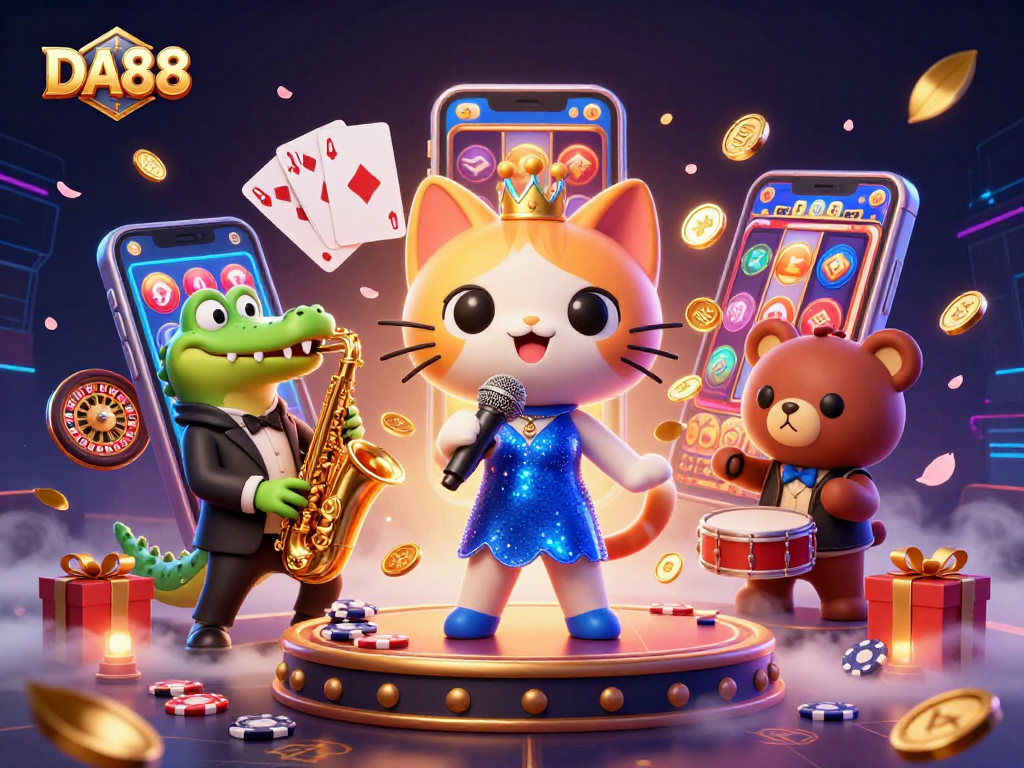Experience thrilling gaming at DA88 with unique characters and vibrant casino elements.
