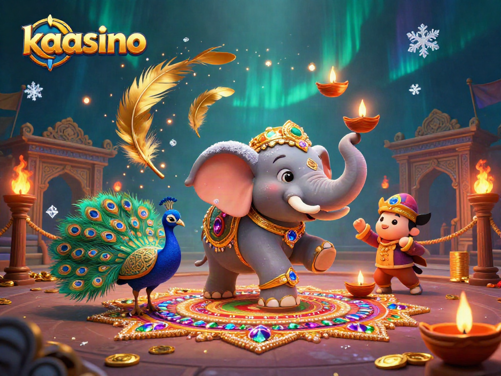 Kaasino offers vibrant casino excitement with a 3D elephant and peacock in an enchanting scene.