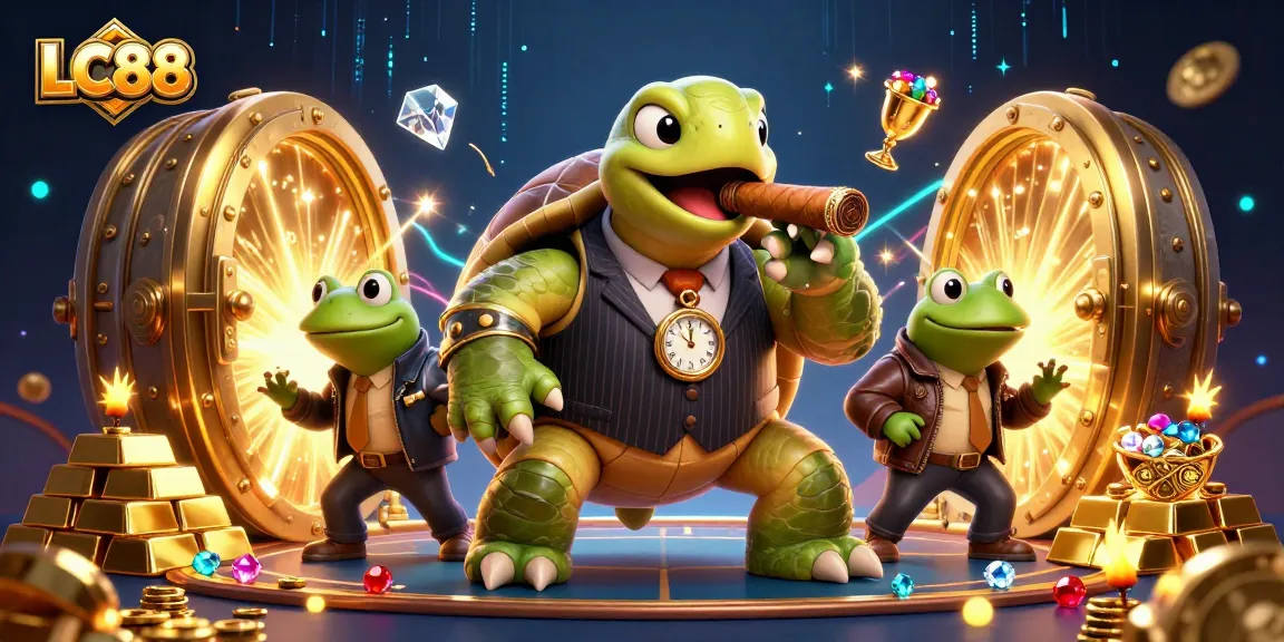 LC88 themed illustration with snapping turtle mobster and bullfrog enforcers in a vibrant casino setting