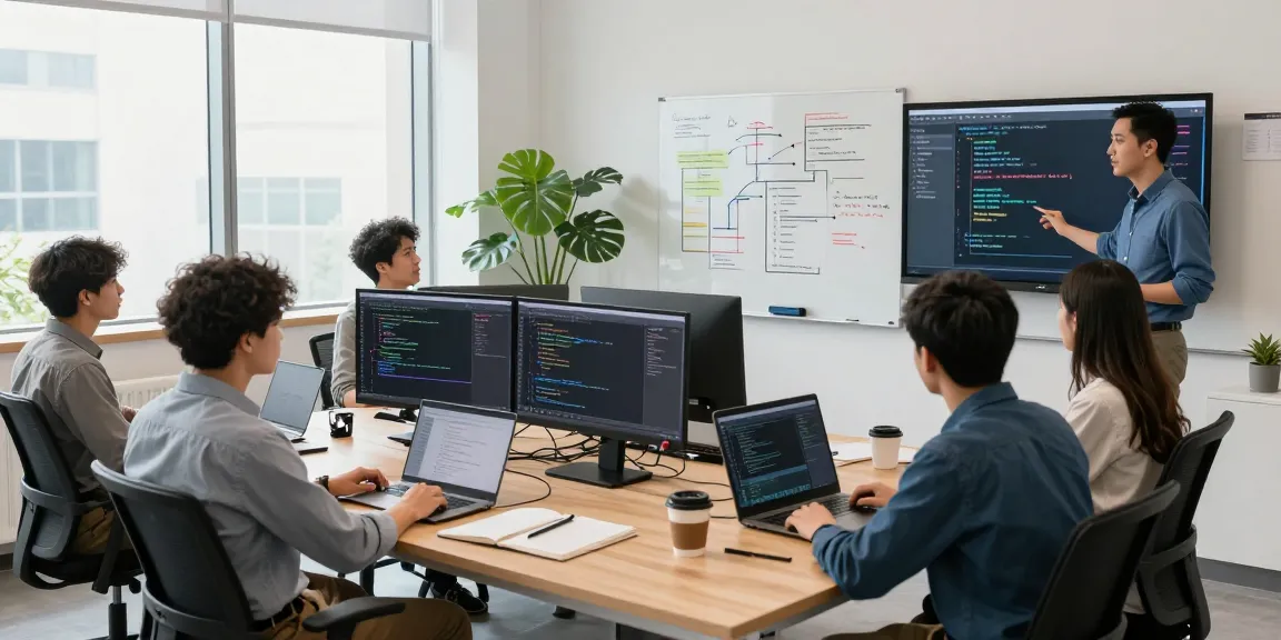 Build internal tools with AI in a vibrant office meeting space fostering collaboration and creativity.