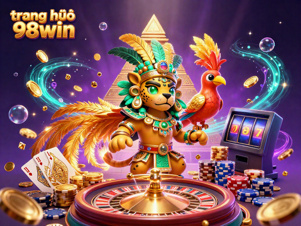 Experience the excitement of taruhan and wins at trang chủ 98win with this vibrant 3D digital casino illustration.